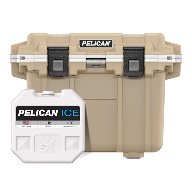 Pelican 30QT Elite Cooler Tan/White - Premium Rotomolded Ice Chest Up to 6 Days Retention 30Q-1-TANWHT