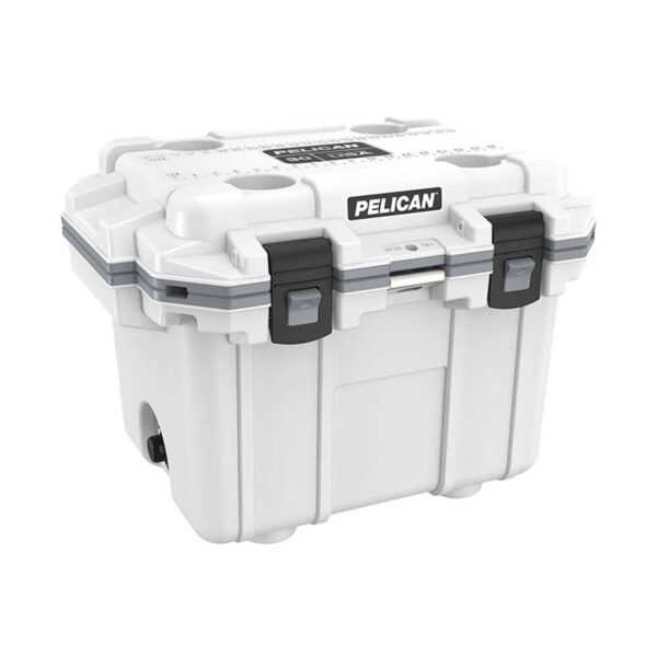 Pelican 30QT Elite Cooler White/Grey - Premium Rotomolded Ice Chest Up to 6 Days Retention 30Q-1-WHTGRY