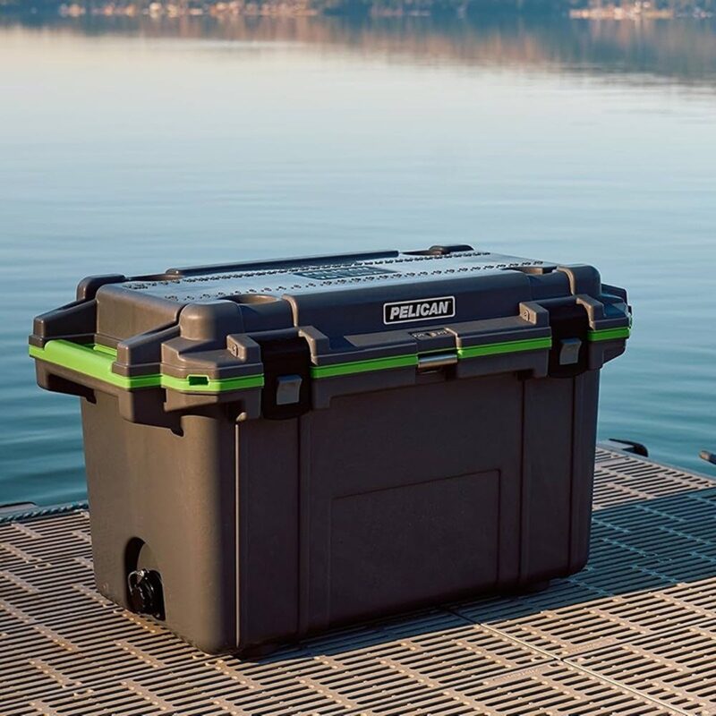 Pelican 70QT Elite Cooler Dark Grey/Emerald Green - Premium Rotomolded Ice Chest Up to 10 Days Retention 70Q-1-DKGRYEGRN