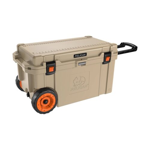 Pelican 65QT Elite Wheeled Cooler Tan - Premium Rotomolded Rolling Ice Chest Up to 10 Days Retention 65QW-2-TAN