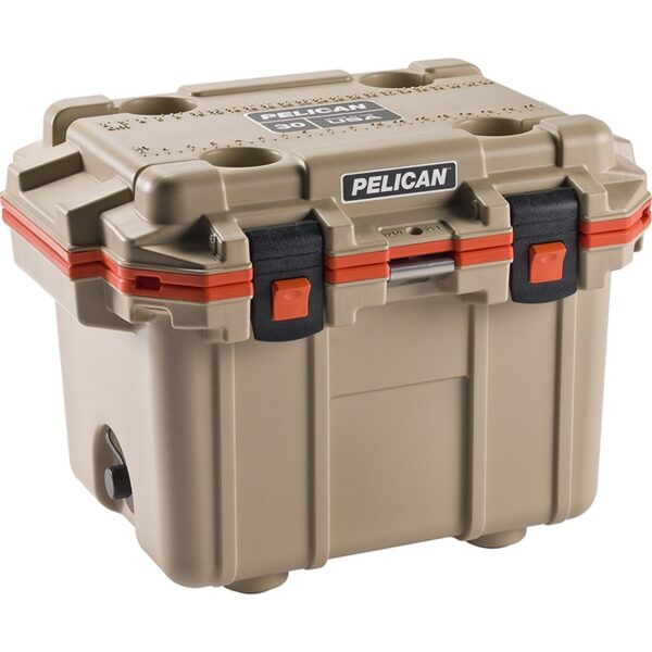 Pelican 30QT Elite Cooler Tan/Orange - Premium Rotomolded Ice Chest Up to 6 Days Retention 30Q-2-TANORG