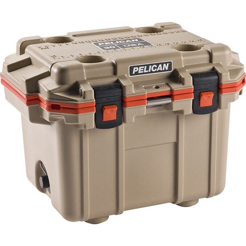 Pelican 30QT Elite Cooler Tan/Orange - Premium Rotomolded Ice Chest Up to 6 Days Retention 30Q-2-TANORG