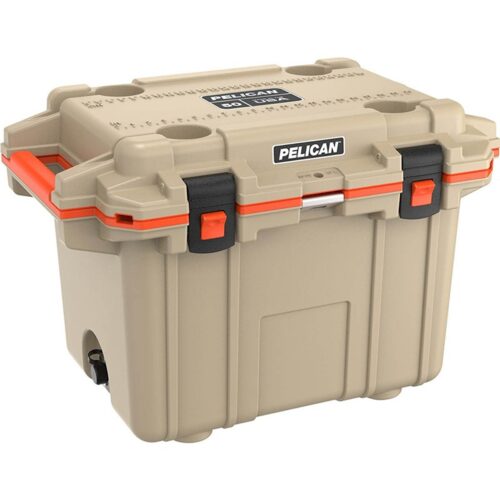 Pelican 50QT Elite Cooler Tan/Orange - Premium Rotomolded Ice Chest Up to 7 Days Retention 50Q-2-TANORG