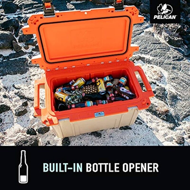 Pelican 50QT Elite Cooler Tan/Orange - Premium Rotomolded Ice Chest Up to 7 Days Retention 50Q-2-TANORG