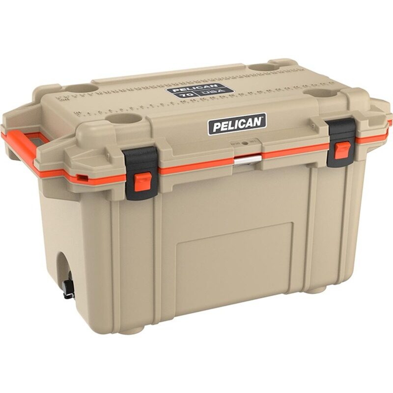 Pelican 70QT Elite Cooler Tan/Orange - Premium Rotomolded Ice Chest Up to 10 Days Retention 70Q-2-TANORG