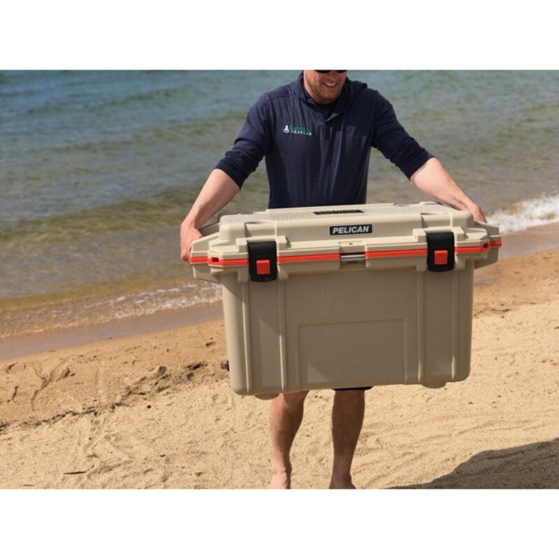 Pelican 70QT Elite Cooler Tan/Orange - Premium Rotomolded Ice Chest Up to 10 Days Retention 70Q-2-TANORG