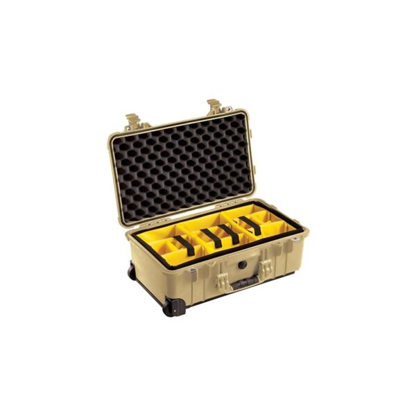 Pelican 1514 Carry-On Case Desert Tan with Padded Dividers Wheels & Retractable Handle Watertight 015100-0040-190