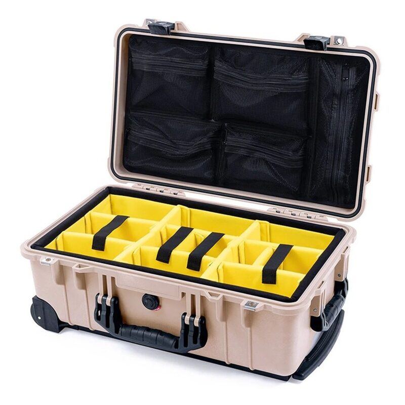Pelican 1514 Carry-On Case Desert Tan with Padded Dividers Wheels & Retractable Handle Watertight 015100-0040-190
