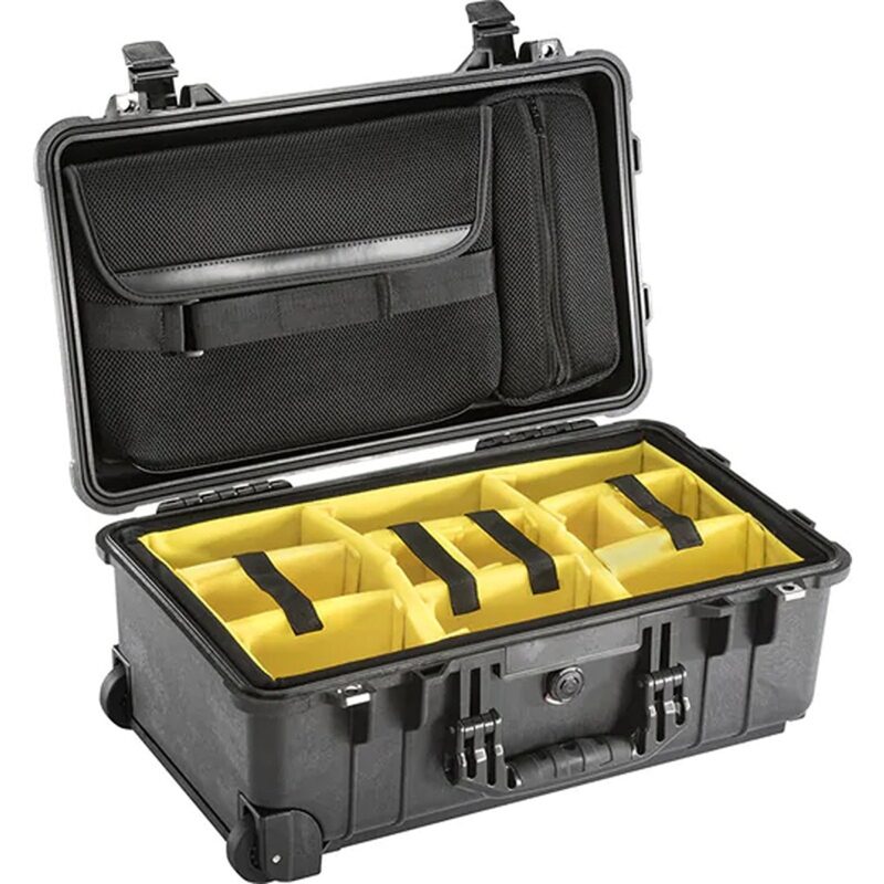 Pelican 1510SC Studio Case Black with Padded Dividers Laptop Sleeve Lid Organizer Wheels & Handle 015100-0070-110