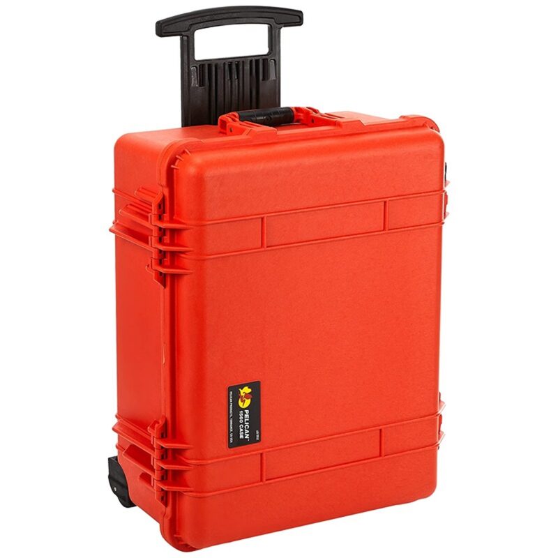 Pelican 1560 Protector Case Orange with Foam Watertight Crushproof Rolling Wheels High Visibility 1560-000-150