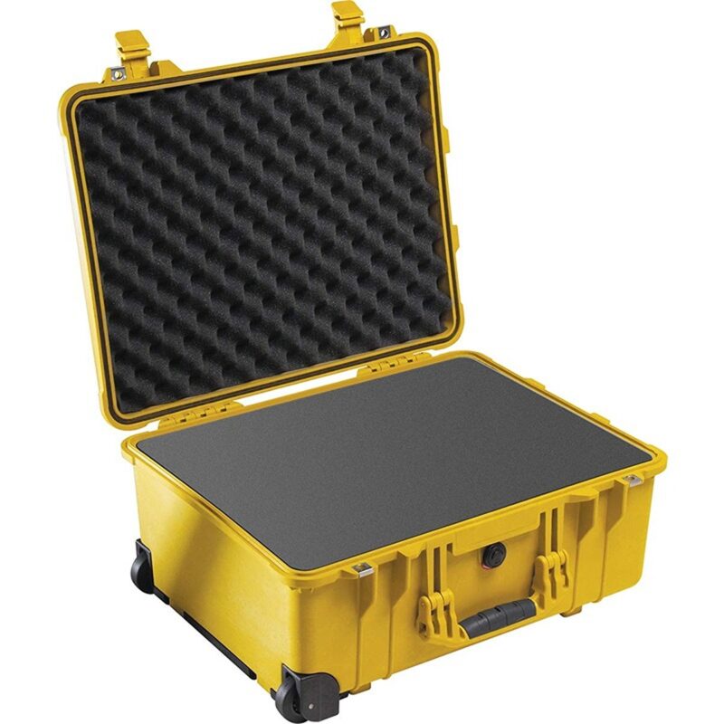 Pelican 1560 Protector Case Yellow with Foam Watertight Crushproof Rolling Wheels High Visibility 1560-000-240
