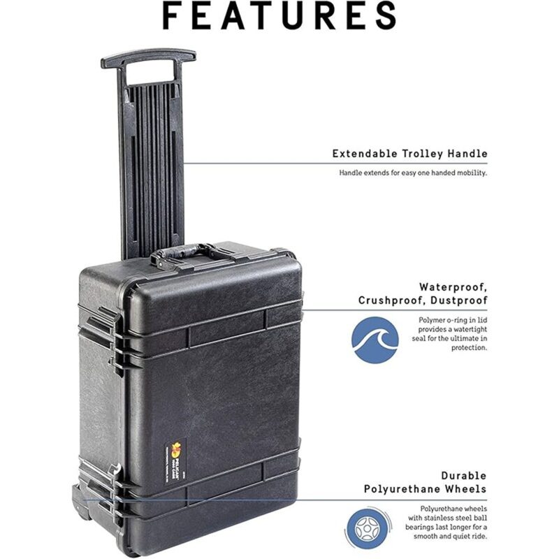 Pelican 1560NF Protector Case No Foam Black - Watertight Crushproof Hard Equipment Case with Wheels & Trolley Handle