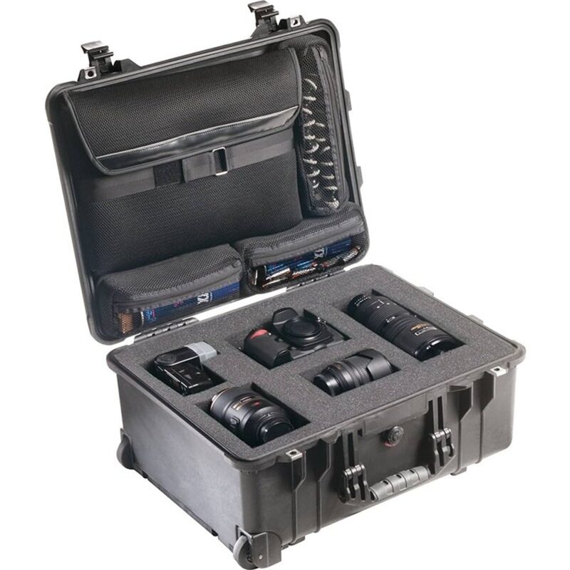 Pelican 1560LFC Protector Laptop Case Black with Foam & Lid Organizer - Watertight Crushproof Hard Carry-On Case with Laptop Sleeve, Wheels & Trolley Handle