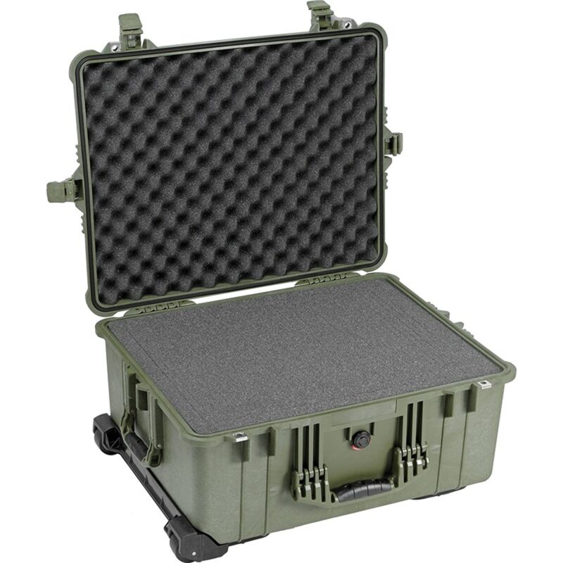 Pelican 1610 Protector Case with 3-Level Foam OD Green - Watertight Crushproof Wheeled Hard Equipment Case with Trolley Handle (1610-020-130)