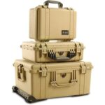 Pelican 1660 Protector Case with 3-Level Foam Desert Tan - Watertight Crushproof Wheeled Hard Equipment Case with 4 Wheels & Trolley Handle (1660-020-190)