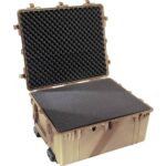 Pelican 1690 Protector Case with 3-Level Foam Desert Tan - Watertight Crushproof Wheeled Hard Equipment Case with 4 Wheels & Trolley Handle (1690-000-190)