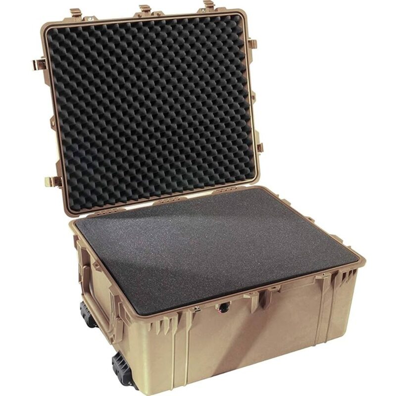 Pelican 1690 Protector Case with 3-Level Foam Desert Tan - Watertight Crushproof Wheeled Hard Equipment Case with 4 Wheels & Trolley Handle (1690-000-190)