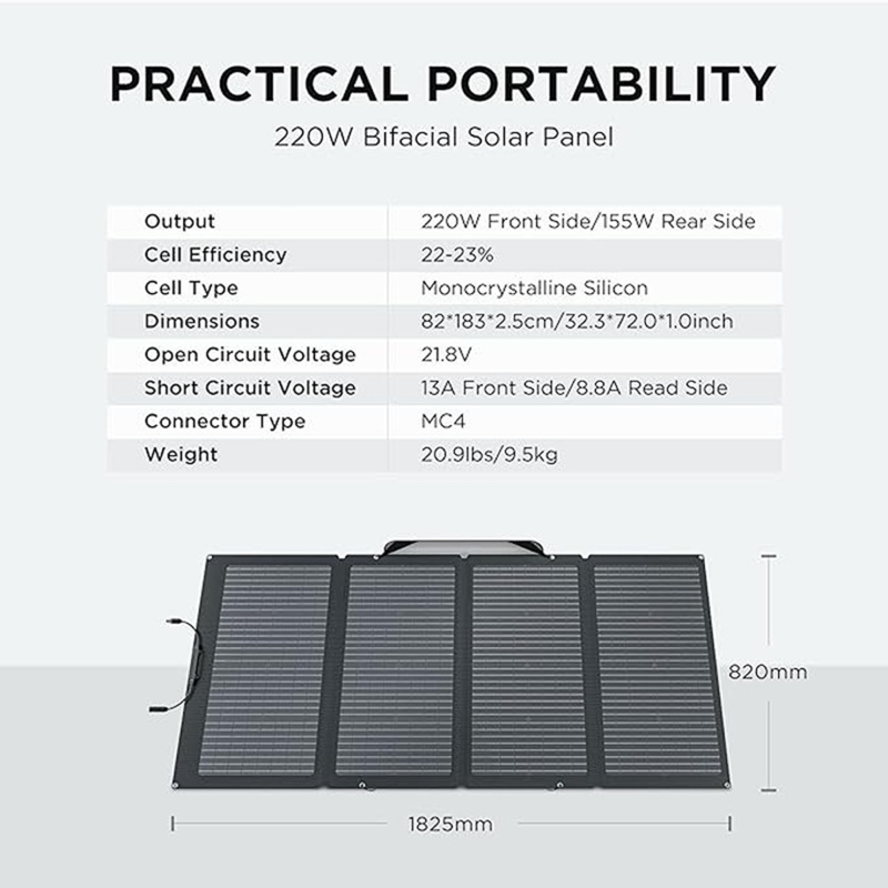 EcoFlow 220W Bifacial Foldable Solar Panel | Dual-Sided IP68 Portable Charger