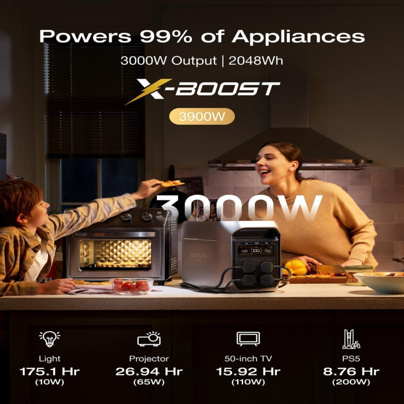 EcoFlow DELTA 3 Max Plus Portable Power Station 2048Wh, 3000W Output, LiFePO4 Battery, Solar Generator - EF-Delta3MaxPlus