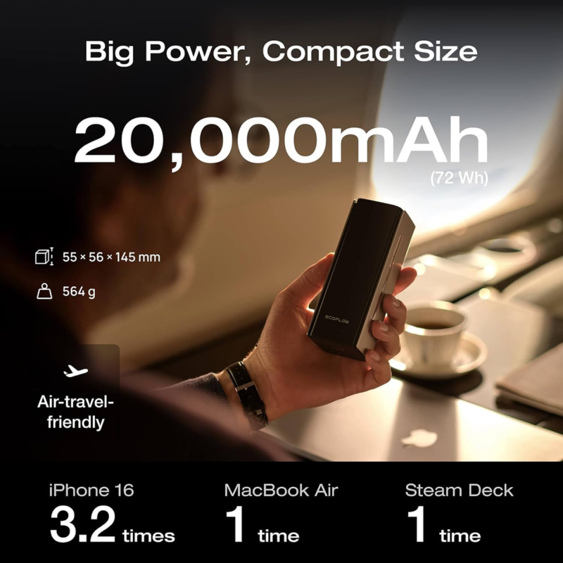 EcoFlow RAPID Pro Power Bank 20,000mAh 230W with 100W Built-in USB-C Cable ? Fast Charging Portable Power Bank ? EF-RAPIDPRO20K