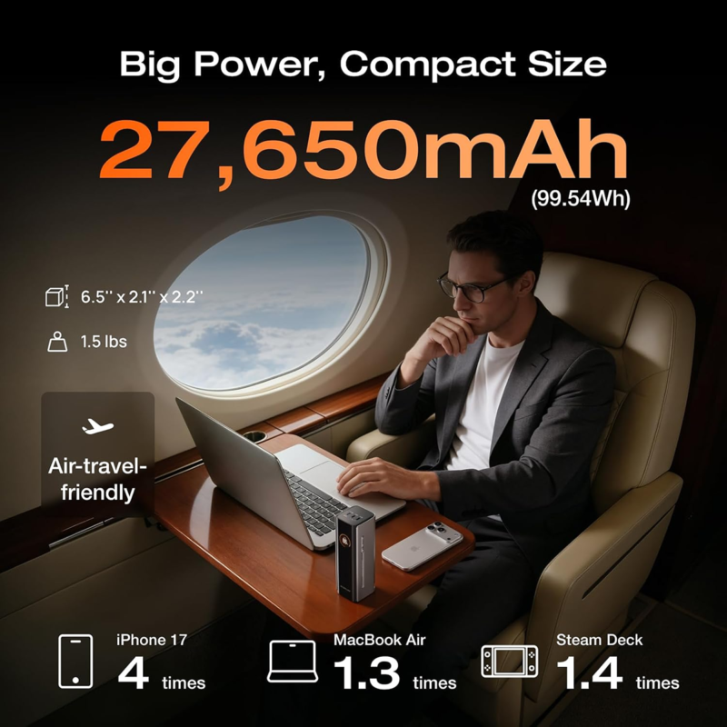 EcoFlow RAPID Pro Power Bank 27,650mAh 300W with 140W Built-in USB-C Cable ? 99.54Wh Fast Charging Portable Power Bank